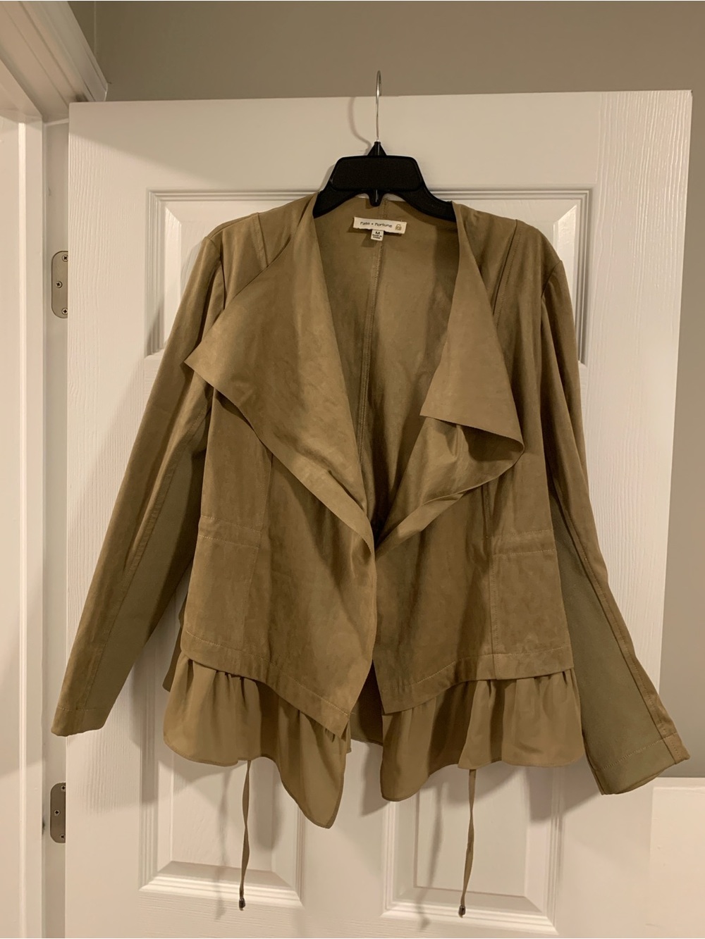 Draped Olive Waterfall Ruffle Jacket